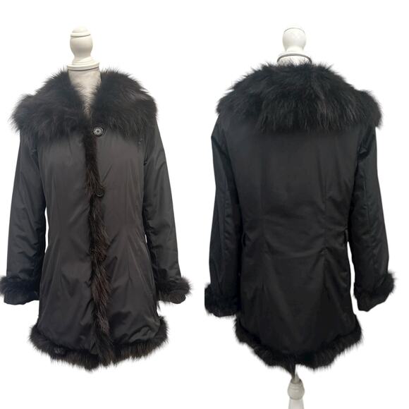 1 Madison Vintage Black Afghan Penny Lane Genuine Fox Fur Trim Coat Boho Glam - Picture 1 of 14
